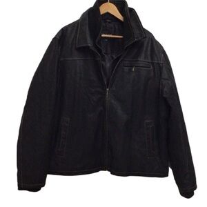 𝅺CRUZE men black genuine leather jacket mid season classic plus size 2XL